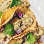 vegan fish tacos with herbed cashew crema