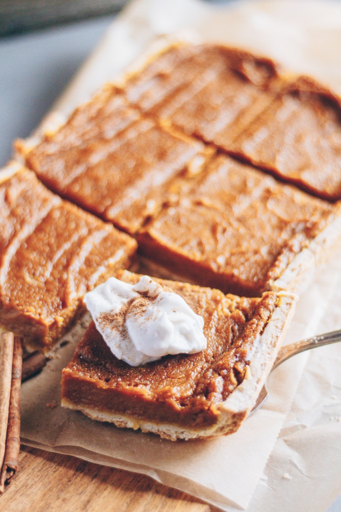 pumpkin pie bars with coconut whipped cream 