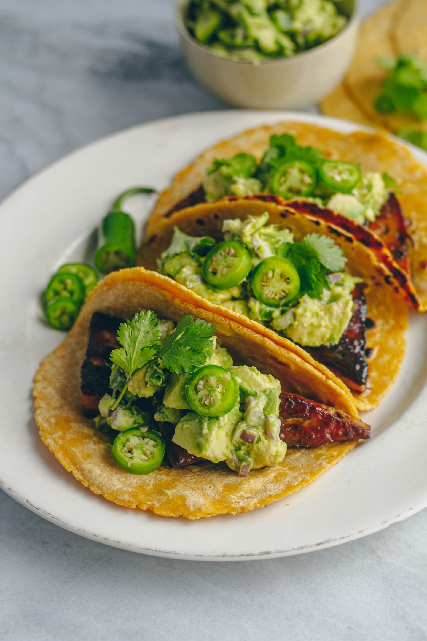 Ponzu-Glazed Tofu Tacos with Avocado Salsa