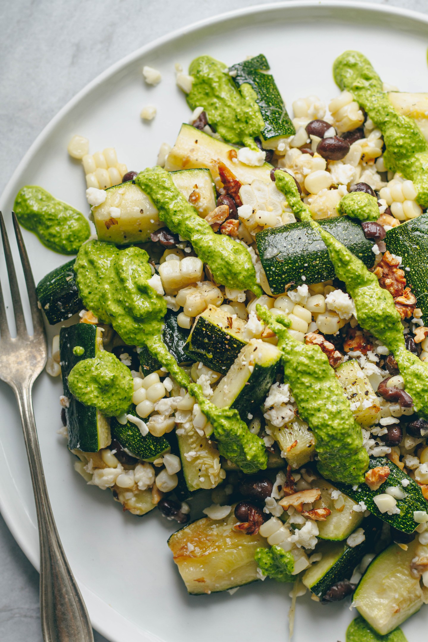 Roasted Zucchini & Corn Salad with Green Goddess Dressing
