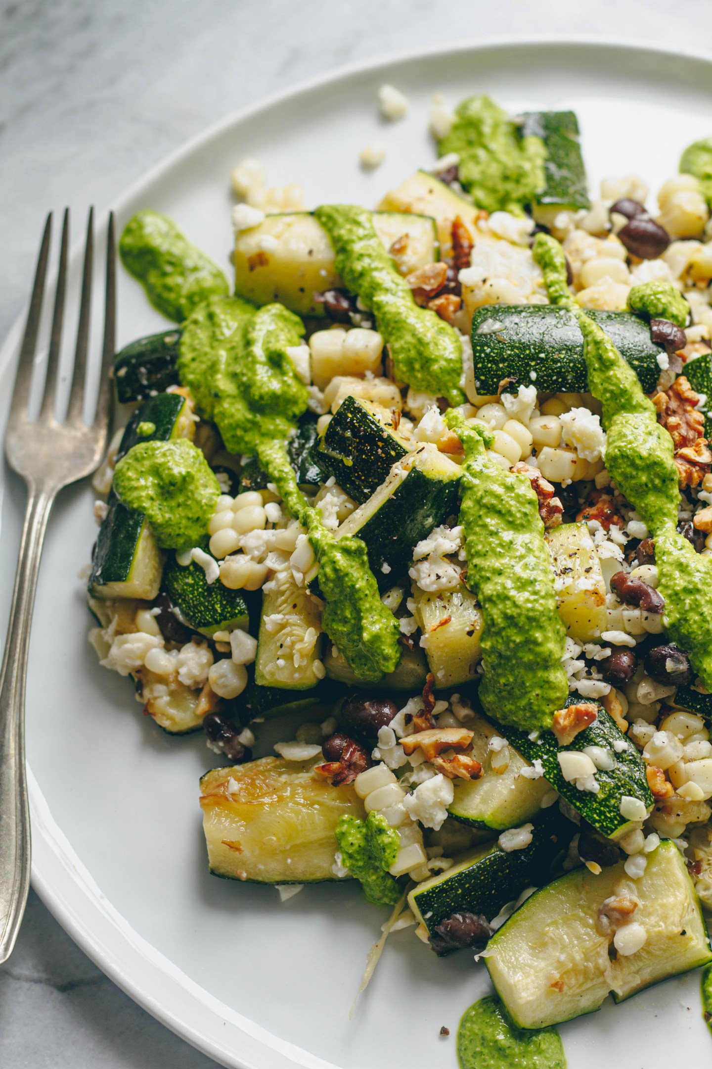 Roasted Zucchini & Corn Salad with Green Goddess Dressing