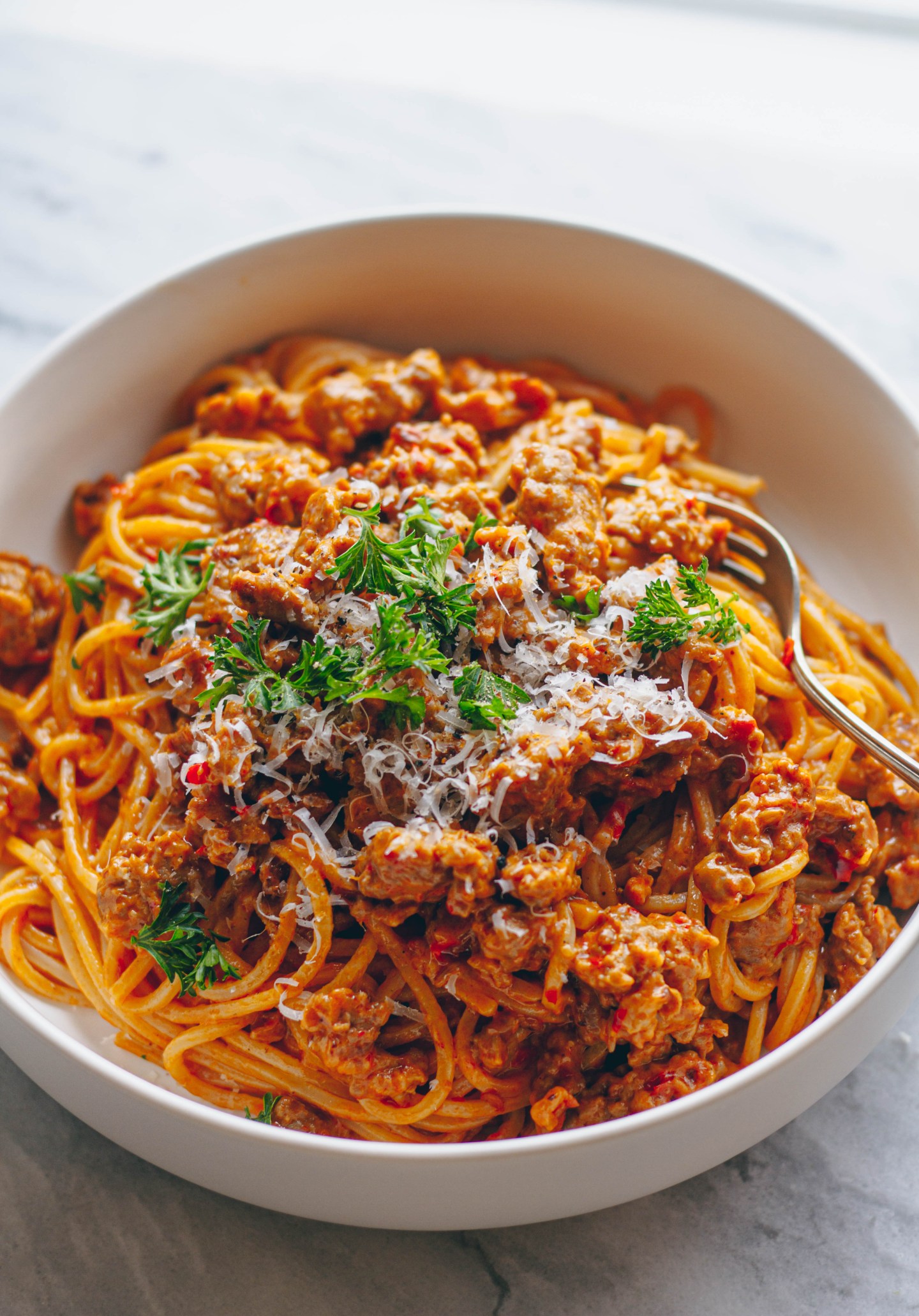 Creamy Sausage Harissa Pasta