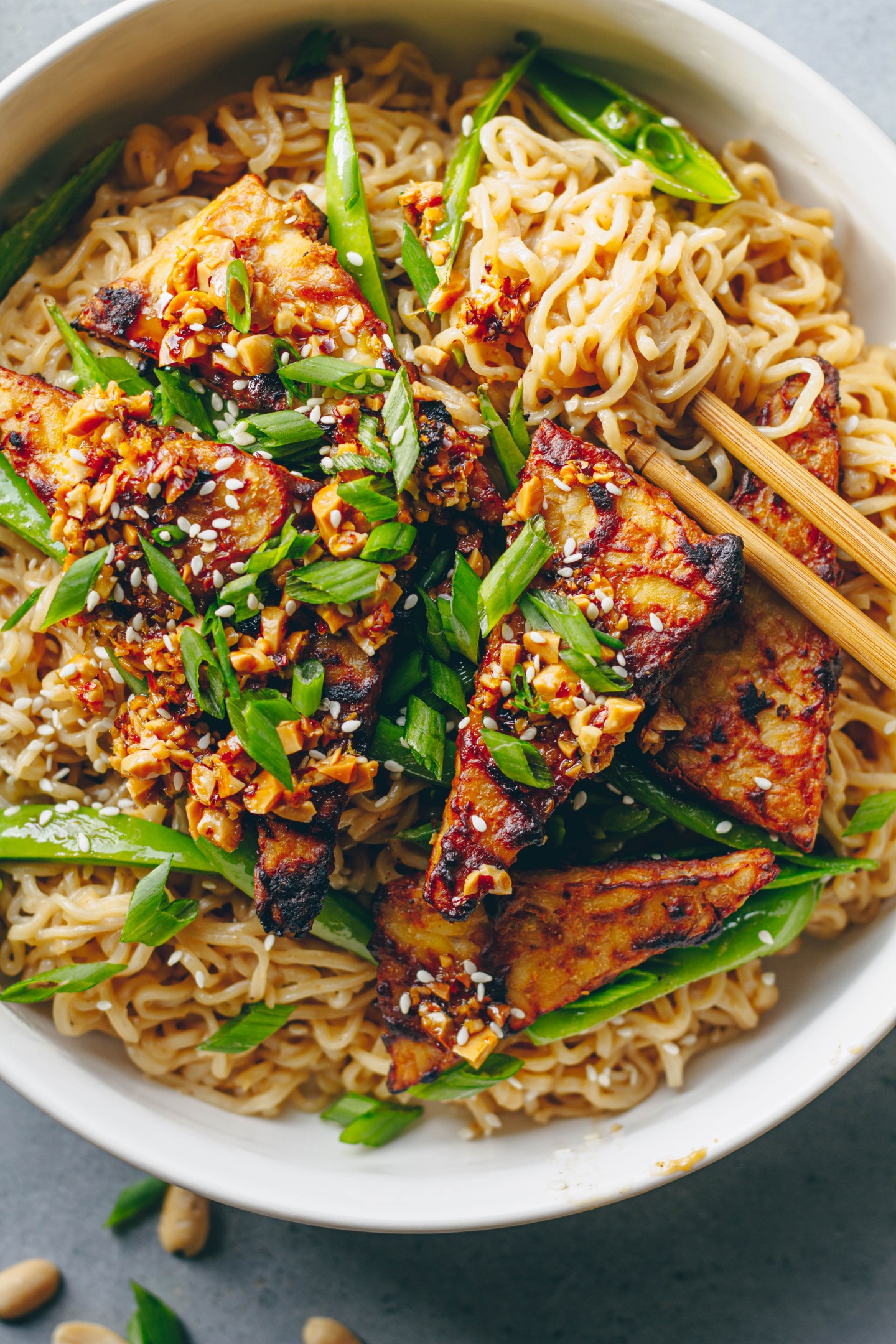 Spicy Peanut Ramen with Crispy Tempeh
