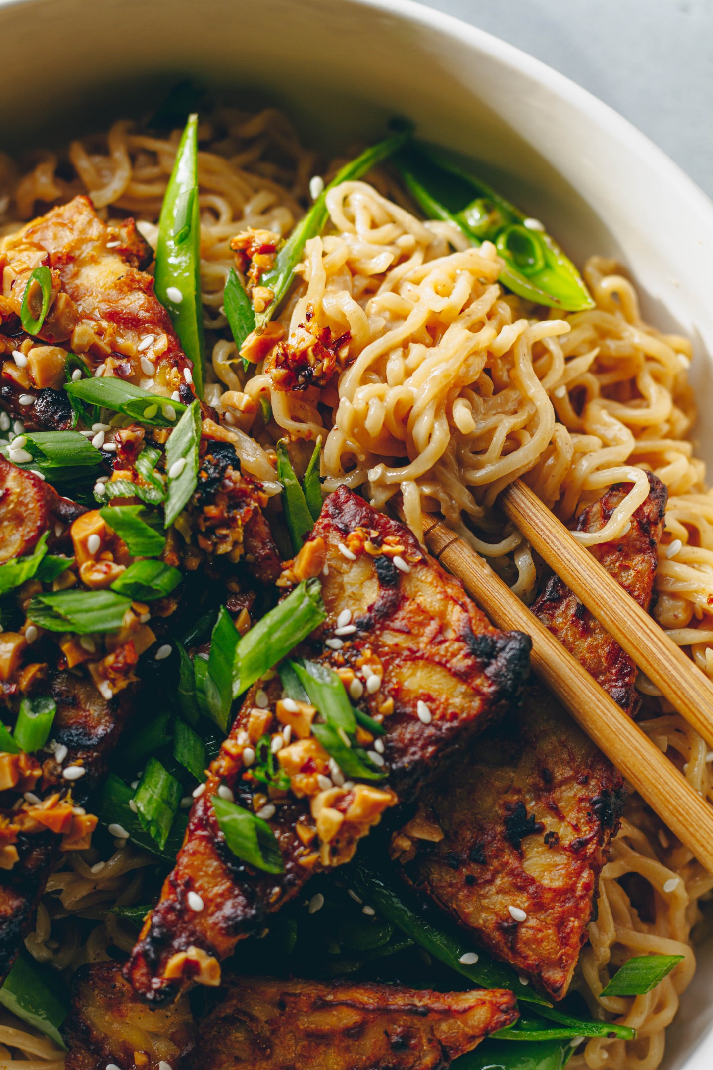 Spicy Peanut Ramen with Crispy Tempeh