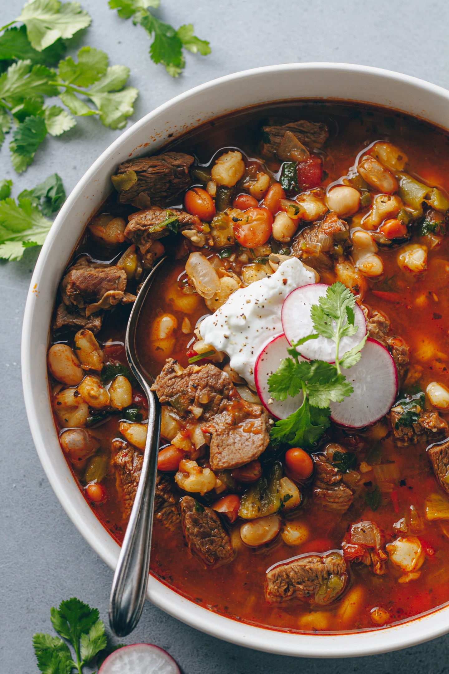Instant Pot Beef Hominy Soup