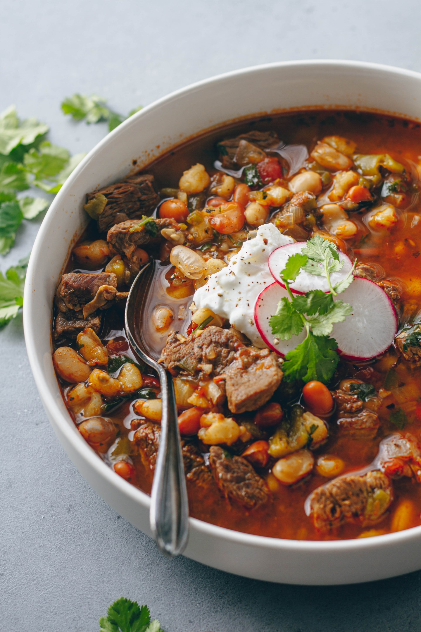 Instant Pot Beef Hominy Soup