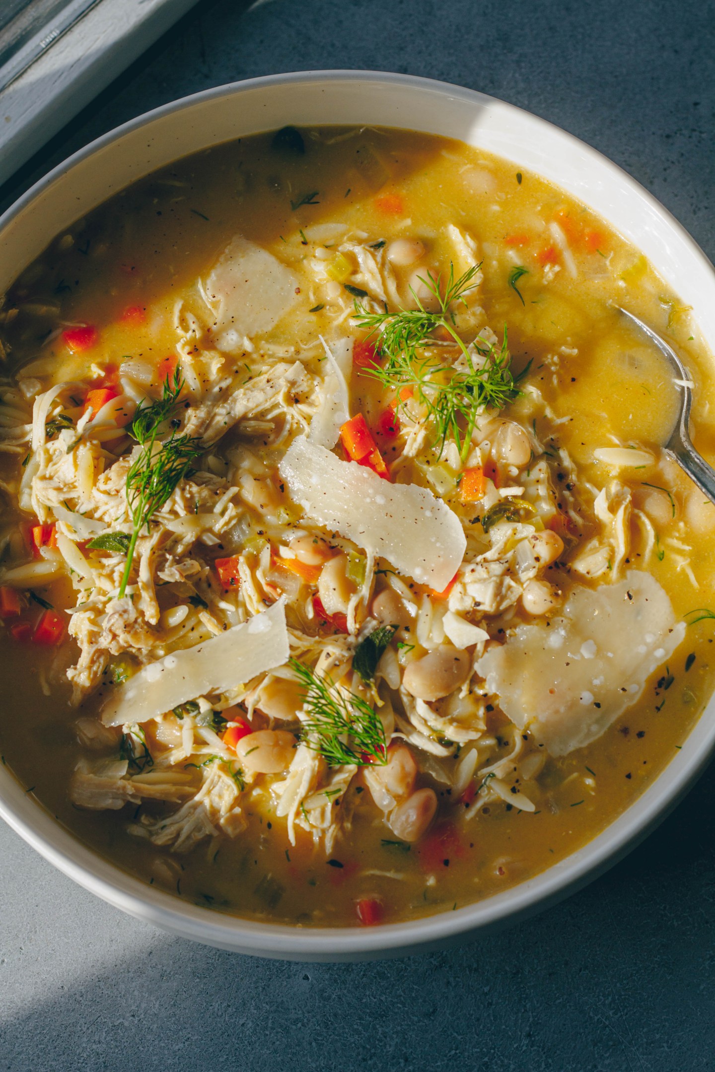 Creamy White Bean and Chicken Orzo Soup