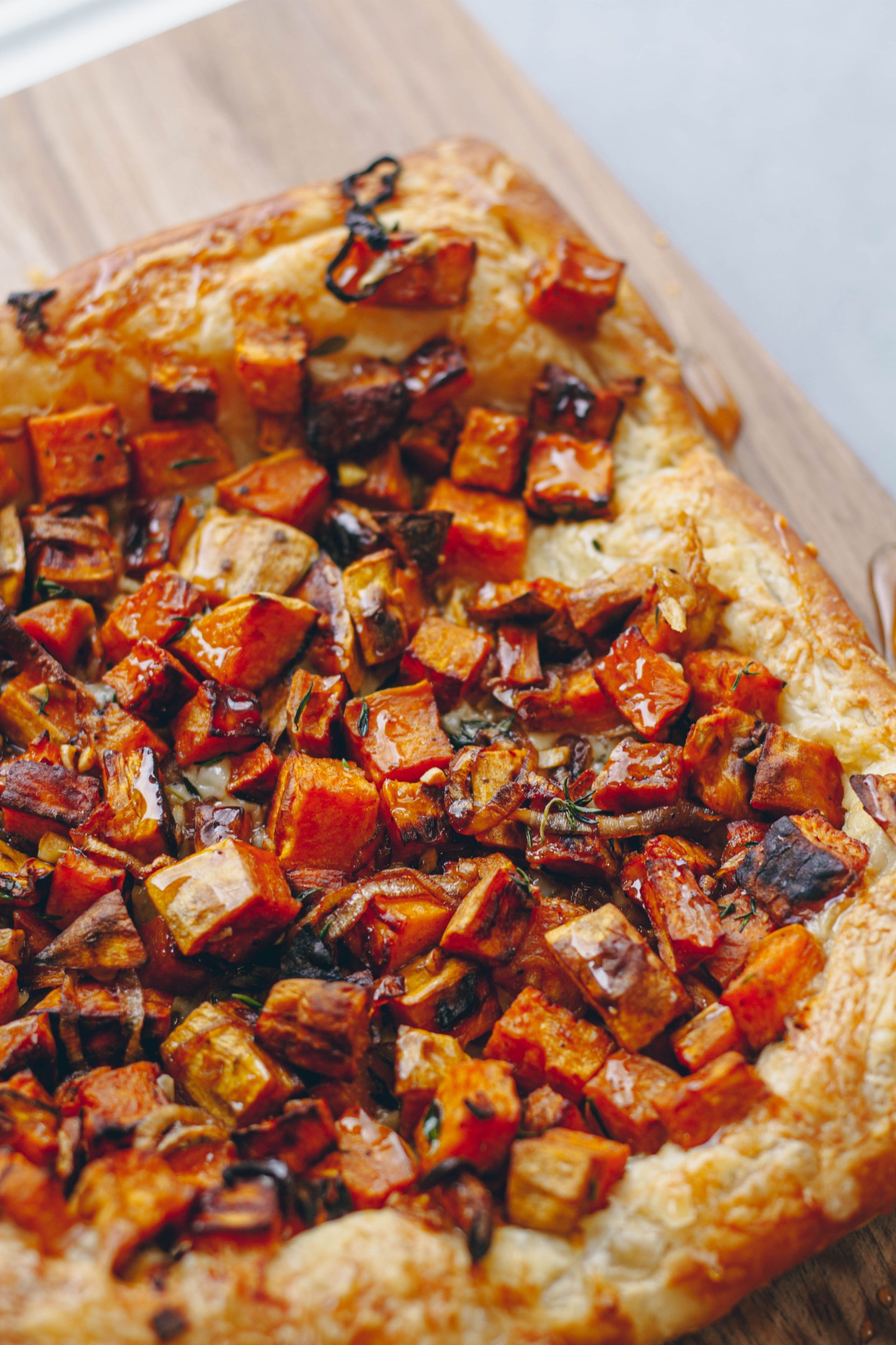Sweet Potato, Gruyere, & White Cheddar Puff Pastry Tart