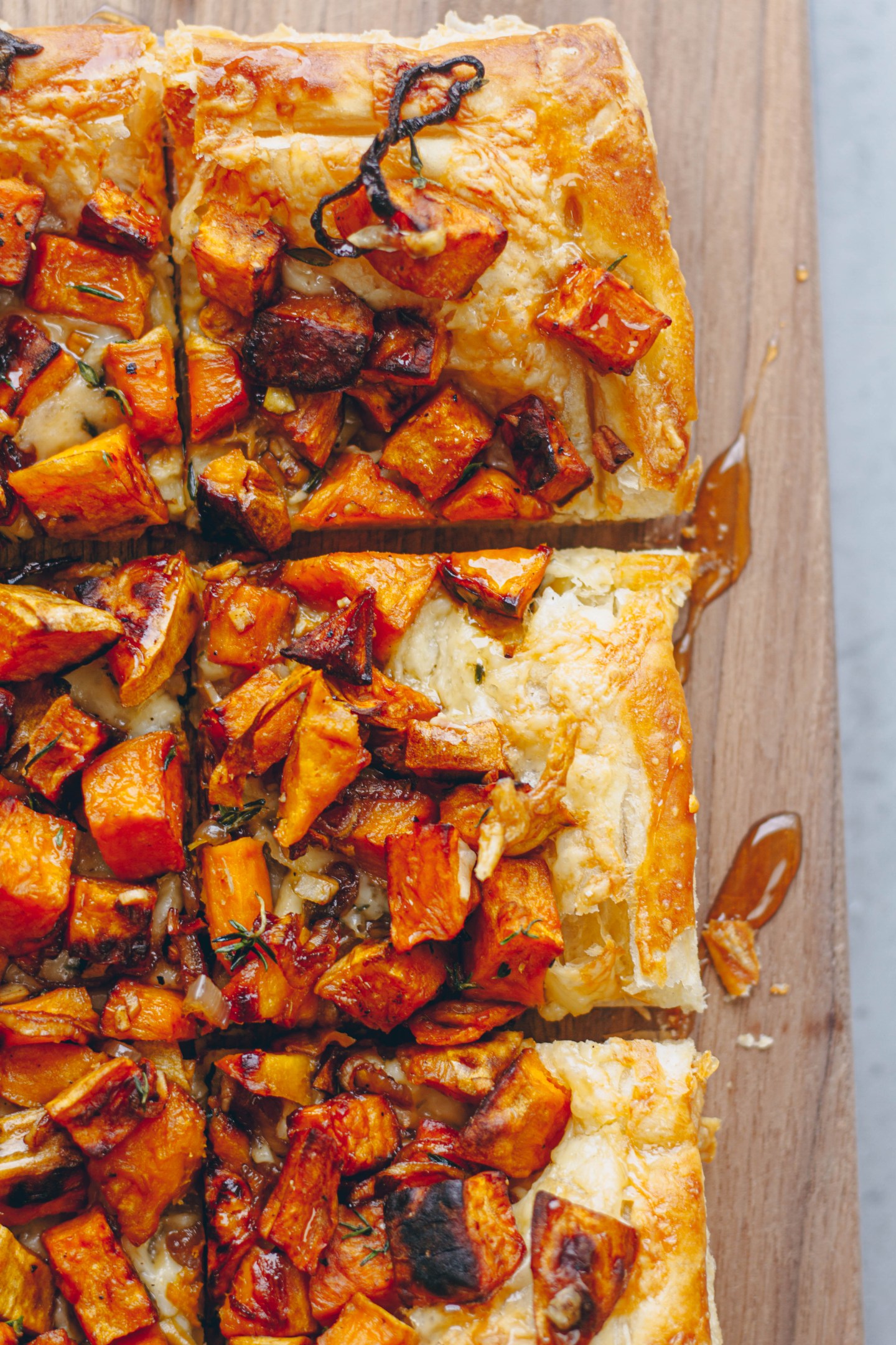 Sweet Potato, Gruyere, & White Cheddar Puff Pastry Tart