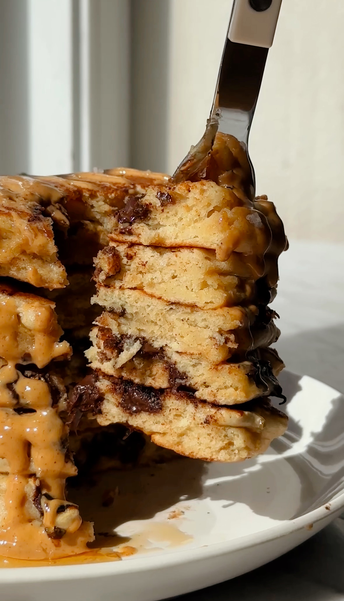 Chocolate Chip Peanut Butter Protein Pancakes 