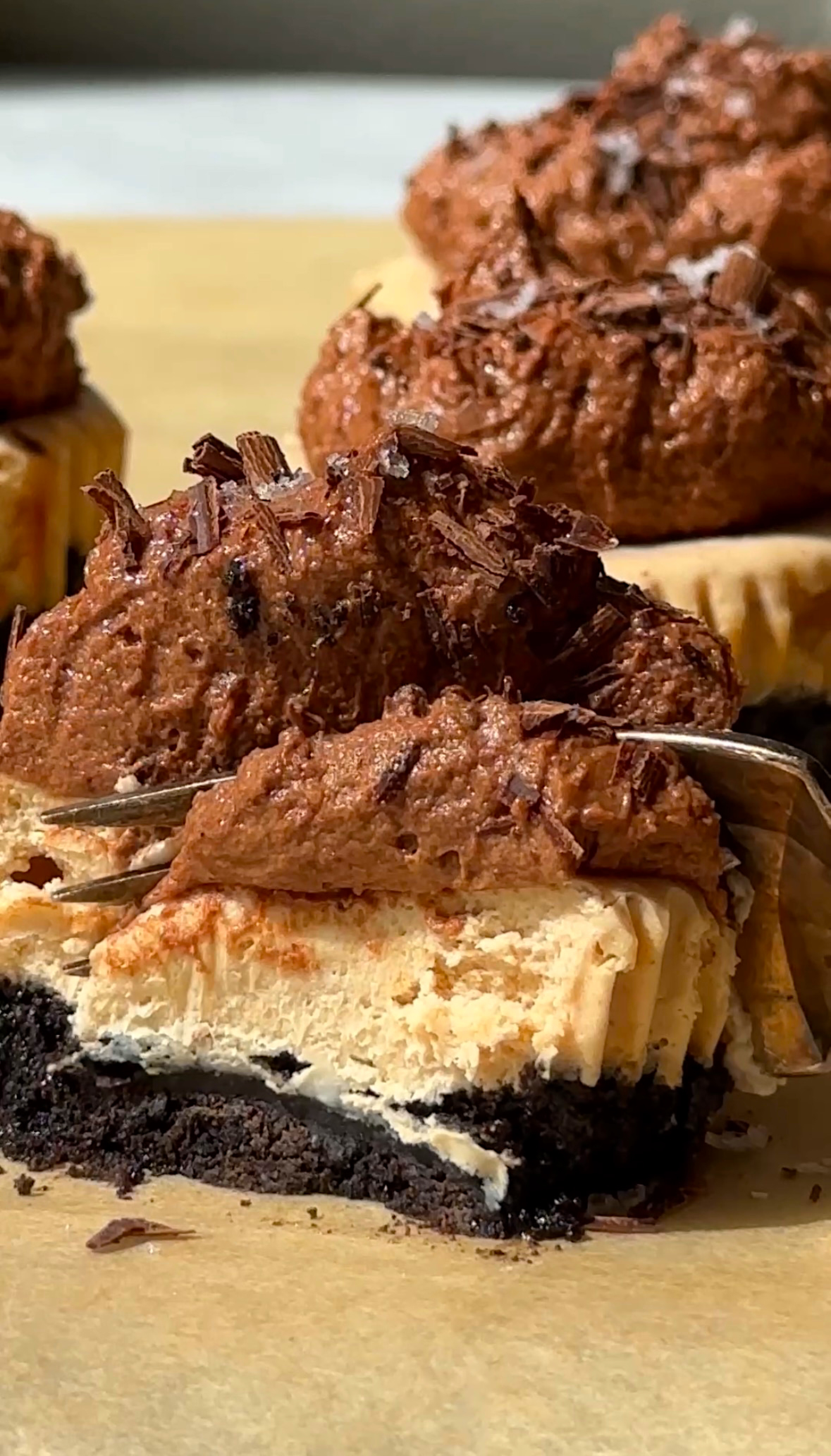 Mini Peanut Butter Chocolate Mousse Cheesecakes