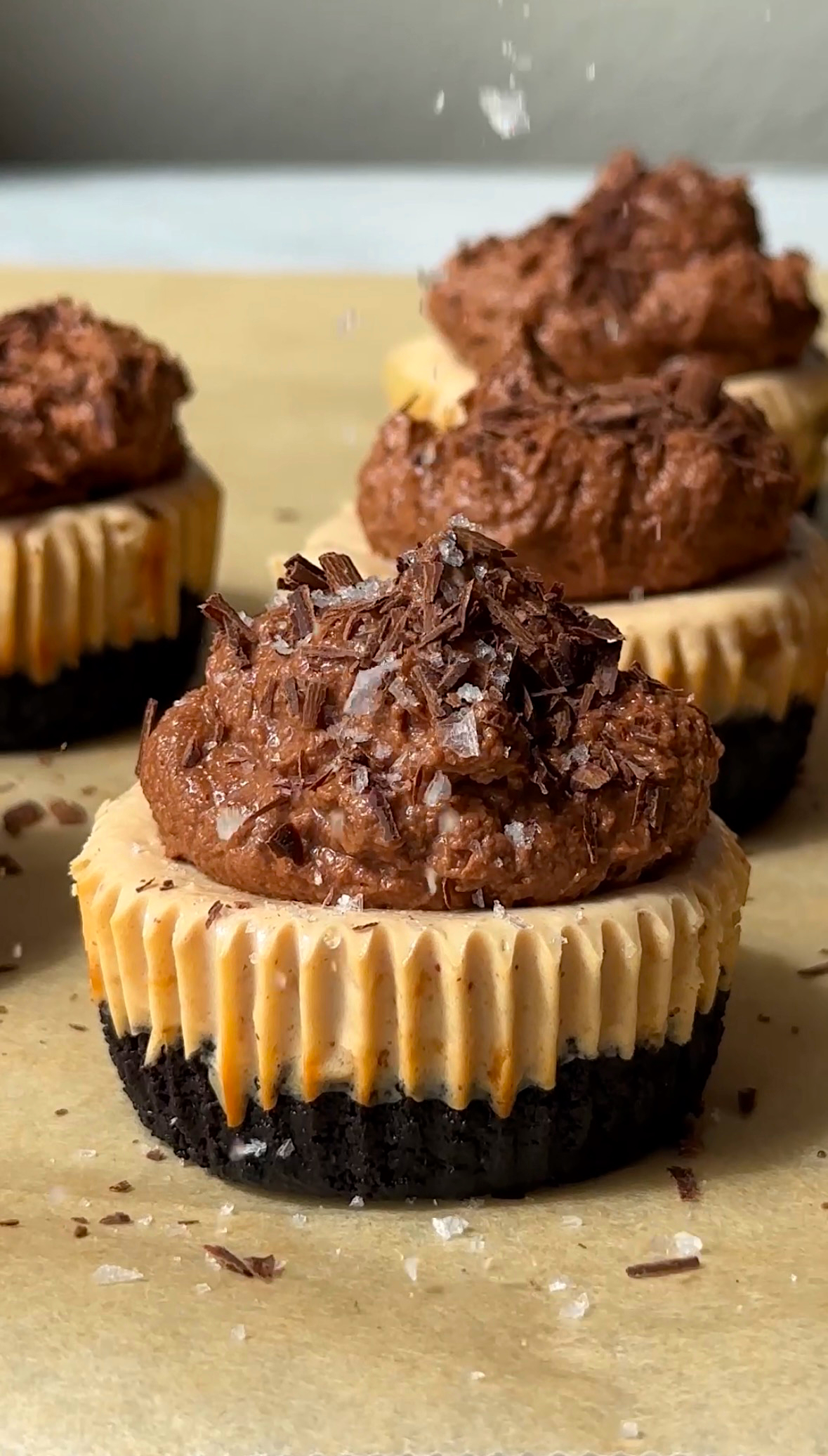 Mini Peanut Butter Chocolate Mousse Cheesecakes