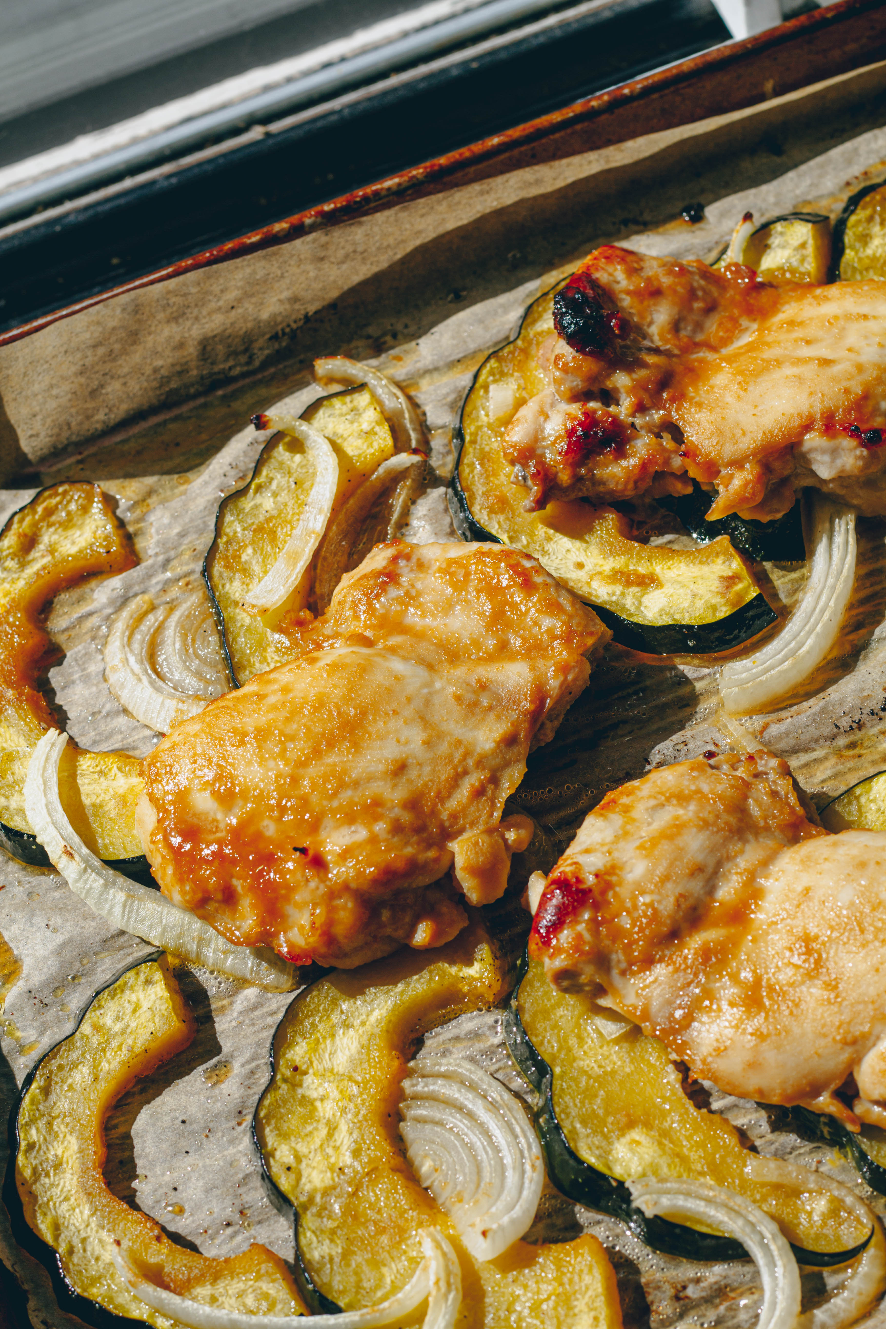 Sheet Pan Miso Chicken and Acorn Squash