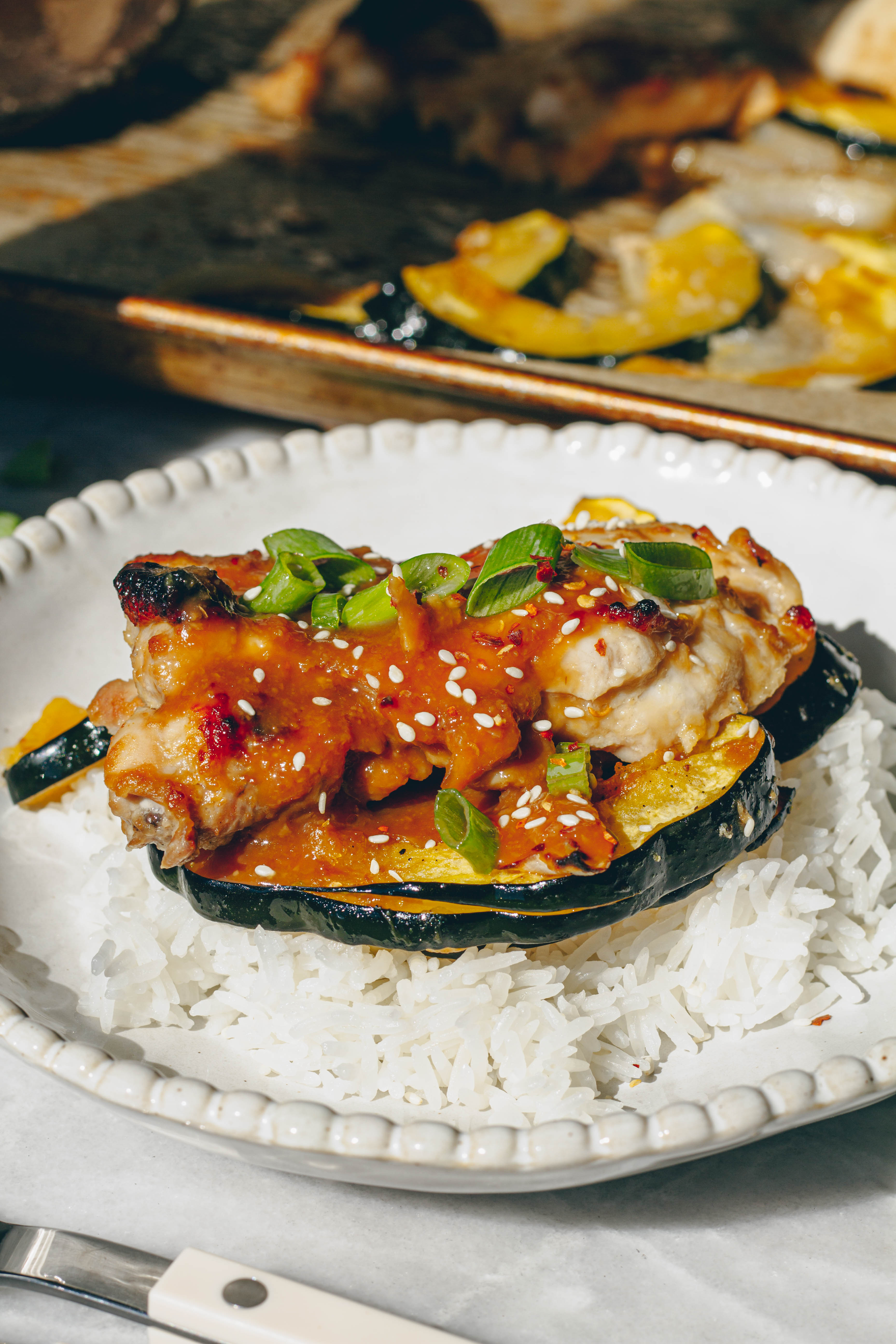 Sheet Pan Miso Chicken and Acorn Squash